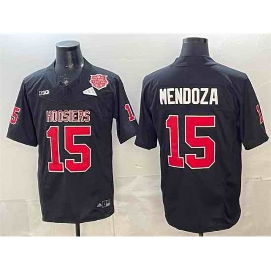 Men Indiana Hoosiers  15 Fernando Mendoza Black F U S E  2025 National Champions Patch Stitched Football Jersey 1
