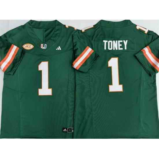 Men Miami Hurricanes 1 Malachi Toney Aqua F U S E Stitched Football Jersey