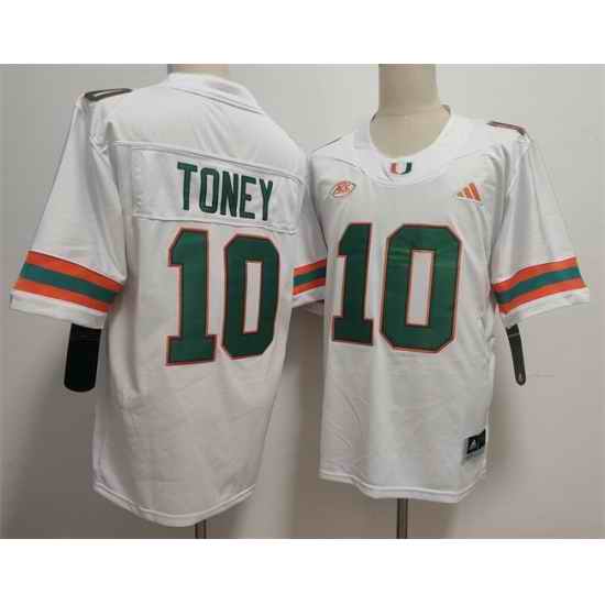 Men Miami Hurricanes 10 Malachi Toney White Stitched Football Jersey