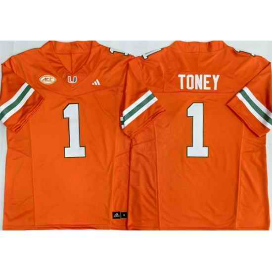Men Miami Hurricanes 1 Malachi Toney Orange F U S E Stitched Football Jersey
