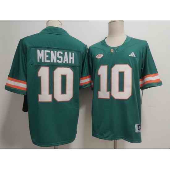Men Miami Hurricanes  10 Darian Mensah Aqua Stitched Football Jersey