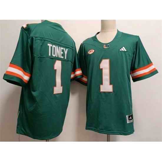 Men Miami Hurricanes  1 Malachi Toney Aqua Stitched Football Jersey