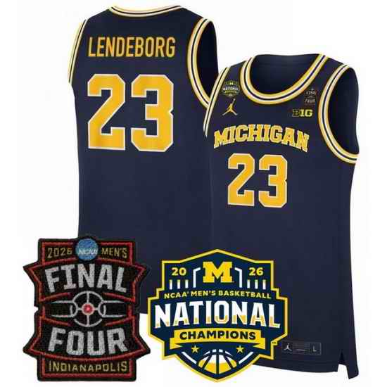 Men Michigan Wolverines  Yaxel Lendeborg Navy 2025 26 Final Four   National Champions Patch Stitched Basketball Jersey