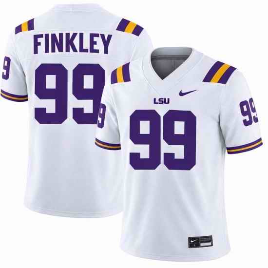 Men LUS Tigers 99 Finkley White Stitched NCAA Football Stitched Jersey