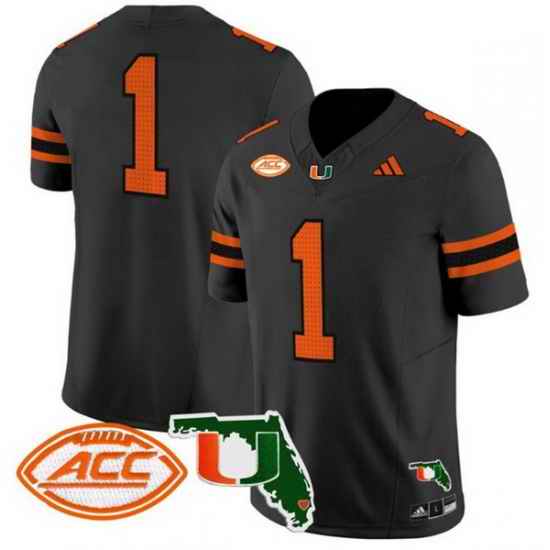 Men Miami Hurricanes 1 Black F U S E With Patch Stitched Football Jersey