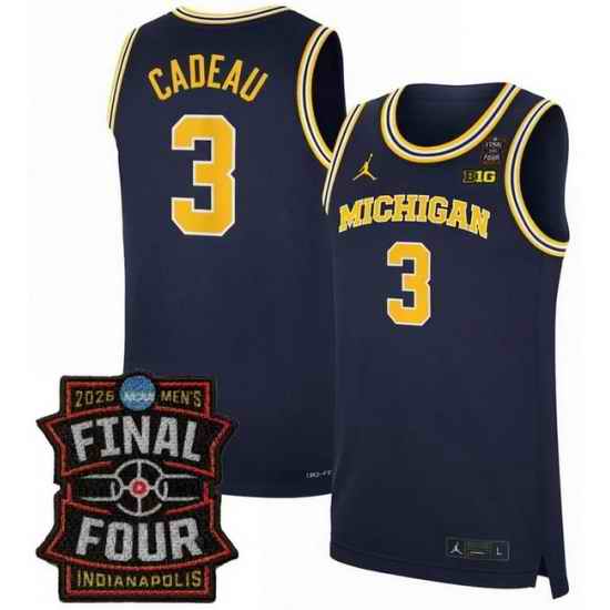Men Michigan Wolverines  3 Elliot Cadeau Navy 2025 26 With Final Four Patch Stitched Basketball Jersey