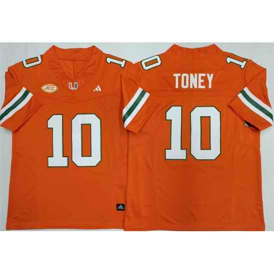 Men Miami Hurricanes 10 Malachi Toney Orange F U S E  2026Stitched Football Jersey