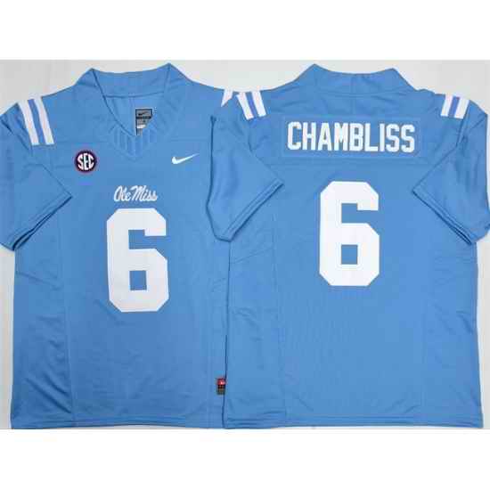 Men Ole Miss Rebels 6 Trinidad Chambliss Blue 2026 F U S E  Stitched jersey
