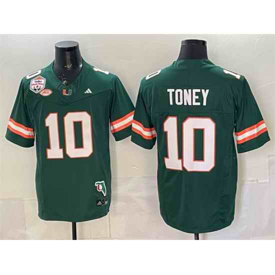 Men Miami Hurricanes  10 Malachi Toney Green F U S E  The Fiesta Bowl Champions   Florida Patch Stitched Football Jersey