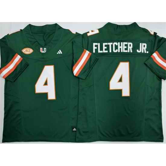 Men Miami Hurricanes 4 Mark Fletcher Jr  Green F U S E  2026 Stitched Football Jersey