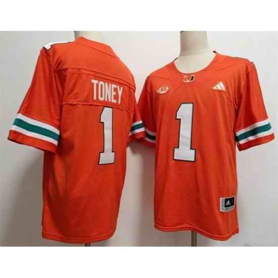 Men Miami Hurricanes  1 Malachi Toney Orange Stitched Football Jersey