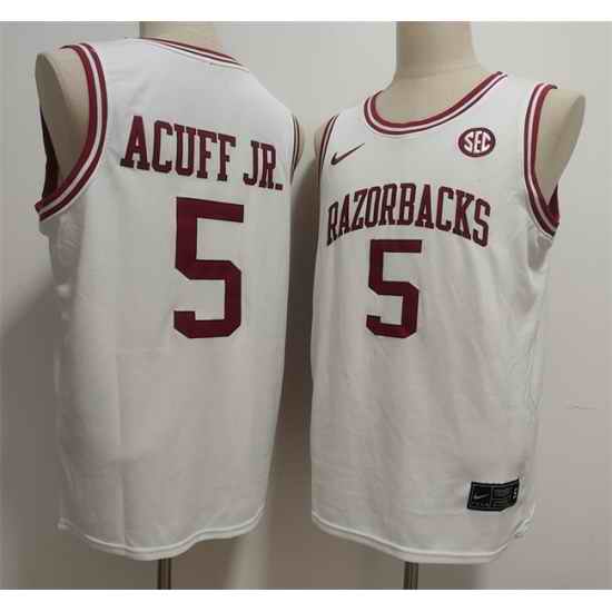 Men Arkansas Razorbacks  5 Darius Acuff Jr  White Stitched Football Jersey
