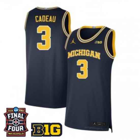 Men Michigan Wolverines Elliot Cadeau #3 Jordan Stitched Blue Final FOUR Patch Jersey