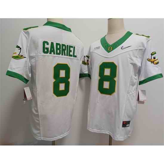 Men Oregon Ducks 8 Dillon Gabriel White 2024 F U S E  Stitched Jersey