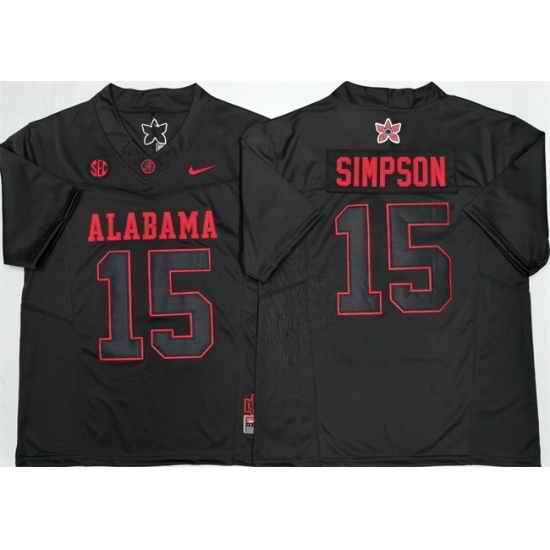 Men Alabama Crimson Tide 15 Ty Simpson Black F U S E Stitched Football Jersey