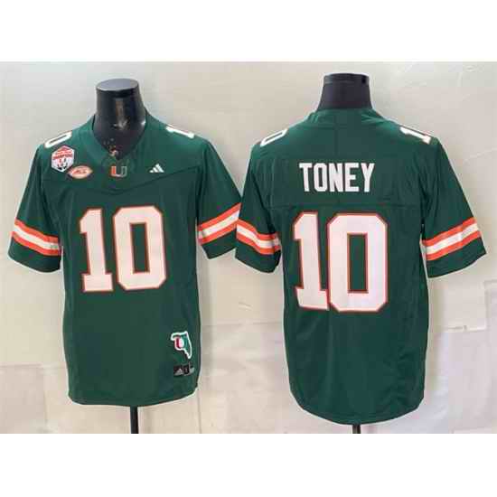 Men Miami Hurricanes  10 Malachi Toney Green F U S E  Fiesta Bowl Champions   Florida Patch Stitched Football Jersey