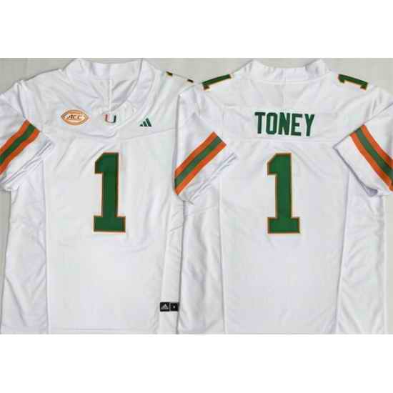 Men Miami Hurricanes 1 Malachi Toney White F U S E Stitched Football Jersey