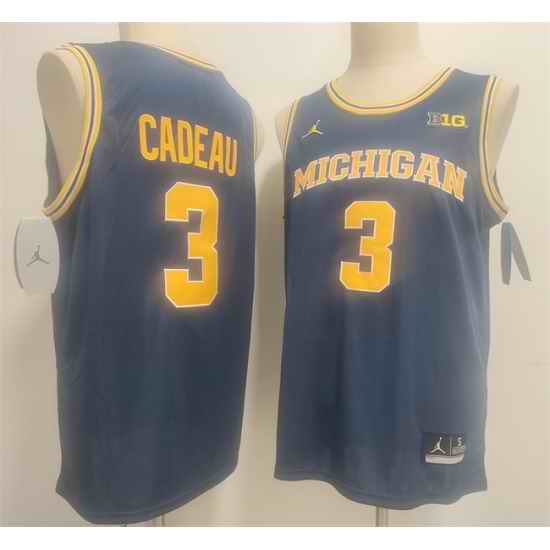 Men Michigan Wolverines  3 Elliot Cadeau Navy 2026 Vapor Limited Stitched Football Jersey