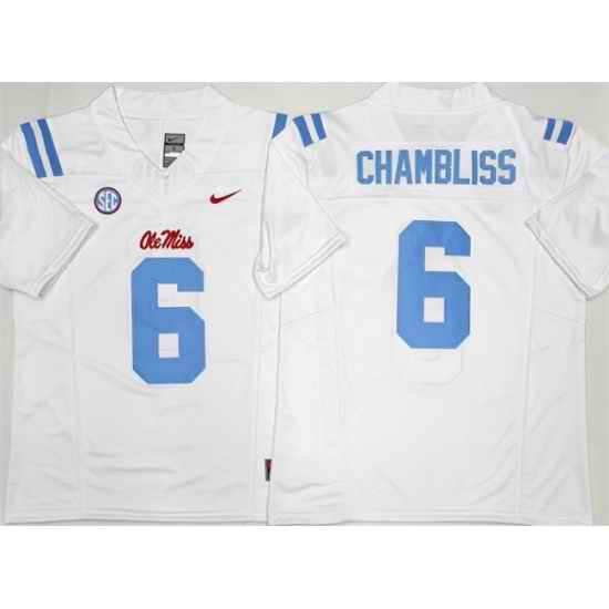 Men Ole Miss Rebels 6 Trinidad Chambliss White 2026 F U S E  Stitched jersey