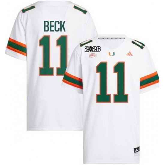 Men Miami Hurricanes 11 Carson Beck White 2026 Patch Stitched Football Jersey