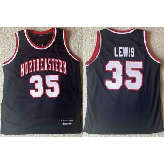 Men Northeastern University  35 Reggie Lewis Black Stitched Basketball Jersey