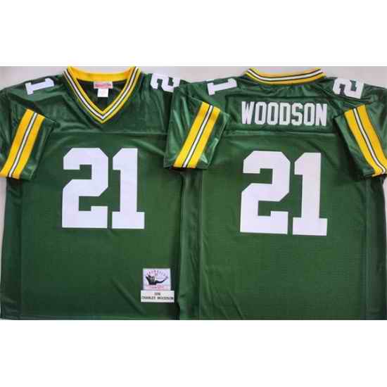 Men Green Bay Packers 21 Charles Woodson Green Throwback Stitched Football Jersey