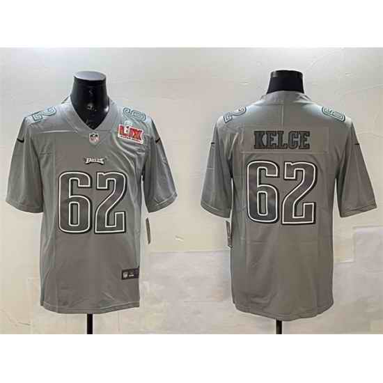 Men Philadelphia Eagles 62 Jason Kelce Grey 2025 Super Bowl LIX Patch Atmosphere Fashion Vapor Untouchable Limited Stitched Football Jersey