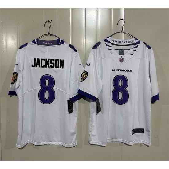 Men Baltimore Ravens  8 Lamar Jackson White 2026 Vapor Stitched Limited Football Jersey
