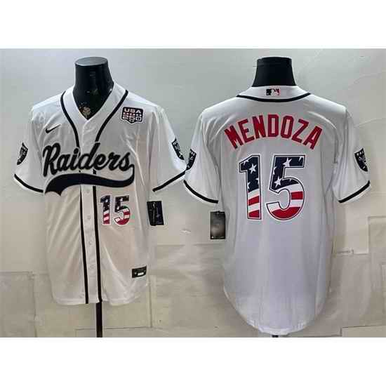 Men Las Vegas Raiders  15 Fernando Mendoza White USA 250 Fourth of July Vapor Limited Stitched Baseball Jersey