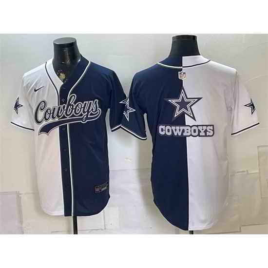 Men Dallas Cowboys Team Big Logo White Navy Split Stitched Jersey