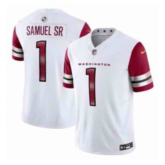 Men Washington Commanders 1 Deebo Samuel Sr White 2025 FUSE Vapor Limited Football Stitched Jersey