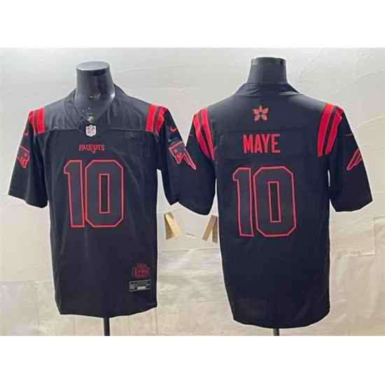 Men New England Patriots 10 Drake Maye Black 2025 F U S E   Stranger Things Edition Vapor Limited Stitched Football Jersey