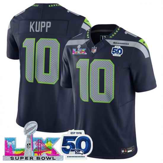 Women Seattle Seahawks 10 Cooper Kupp Navy 2025 F U S E  Super Bowl LX Patch And 50th Season Patch Vapor Limited Stitched Football Jersey