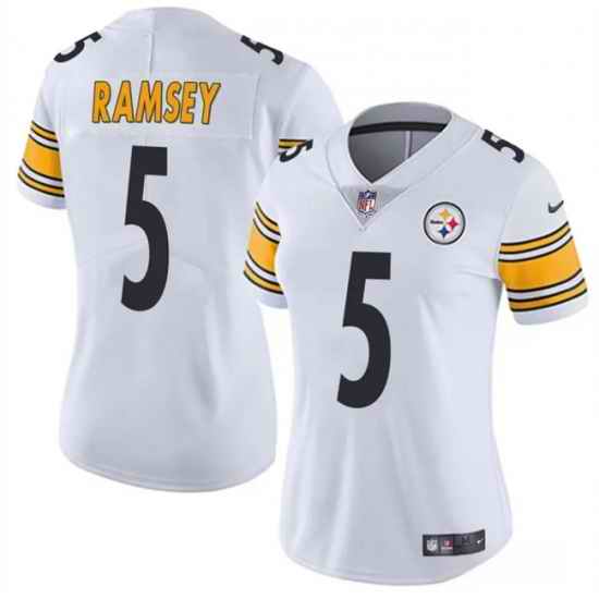 Women Pittsburgh Steelers 5 Jalen Ramsey White 2025 Vapor Untouchable Limited Stitched Football Jersey