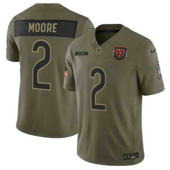 Men Chicago Bears 2 D J  Moore Olive 2025 F U S E  Salute to Service Limited Stitched Football Jersey