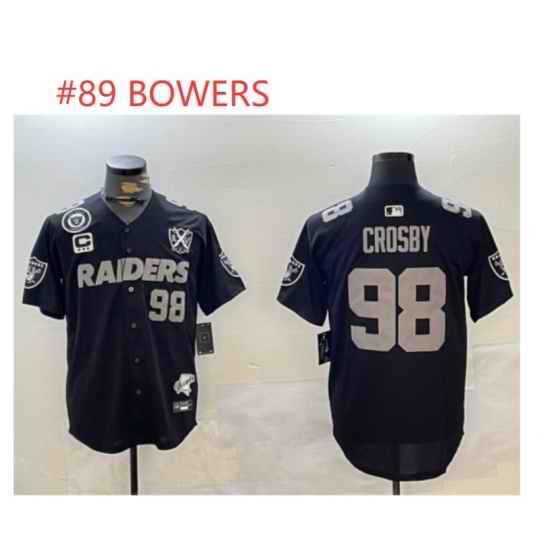 Men Las Vegas Raiders 89 BOWERS Black With Nevada Silver Stat Patch And 65th Anniversary Patch 3 Star C Patch Stitched Baseball Jersey