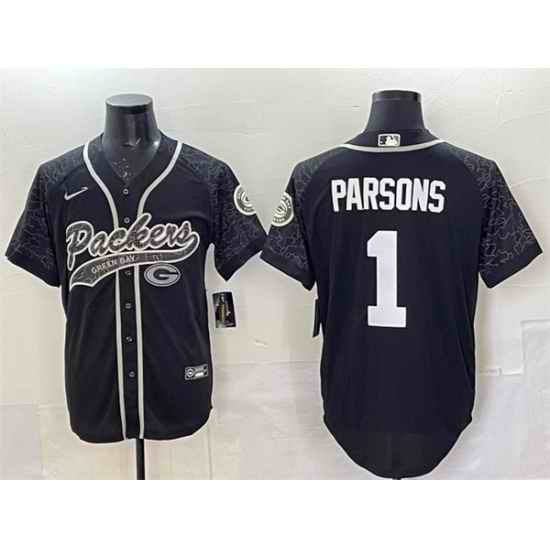 Men Green Bay Packers 1 Micah Parsons Black Reflective With Patch Cool Base Stitched Baseball Jersey