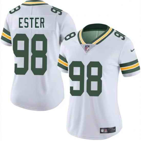 Women Green Bay Packers 98 James Ester White 2025 Vapor Untouchable Limited Stitched Jersey