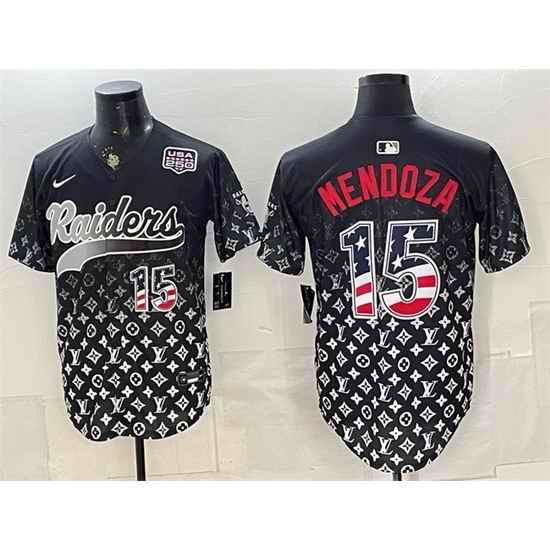 Men Las Vegas Raiders  15 Fernando Mendoza Black USA 250 Fourth of July Vapor Limited Stitched Baseball Jerseys