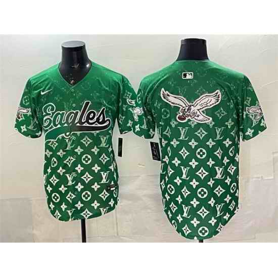 Men Philadelphia Eagles Team Big Logo Green With Patch Limited Stitched Baseball Jersey