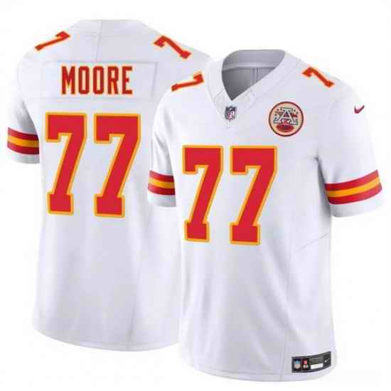 Men   Kansas City Chiefs 77 Jaylon Moore White 2025 F U S E  Vapor Untouchable Limited Stitched Football Jersey