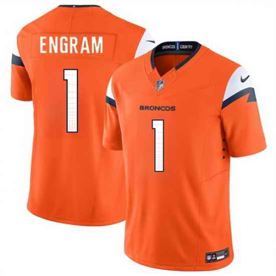 Men Denver Broncos 1 Evan Engram Orange 2024 F U S E  Vapor Limited Stitched Football Jersey