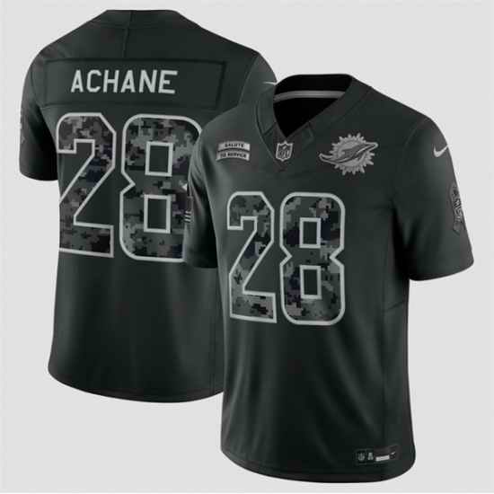 Men Miami Dolphins 28 De Von Achane Black F U S E 2026 Salute to Service Limited Stitched Football Jersey