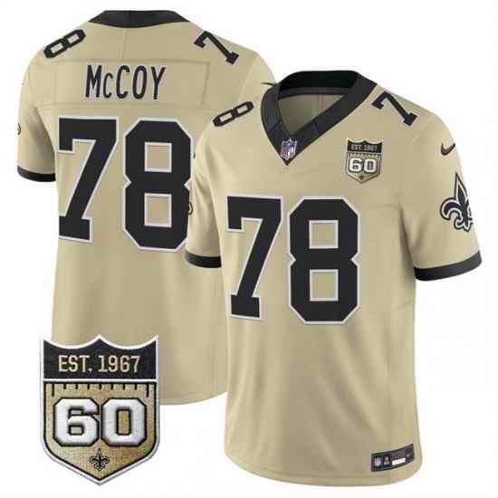 Men New Orleans Saints 78 Erik McCoy Gold 2026 F U S E 60th Anniversary Patch Vapor Limited Football Stitched Jersey
