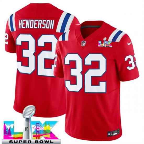 Men New England Patriots 32 TreVeyon Henderson Red 2025 F U S E  Super Bowl LX Patch Vapor Limited Stitched Football Jersey