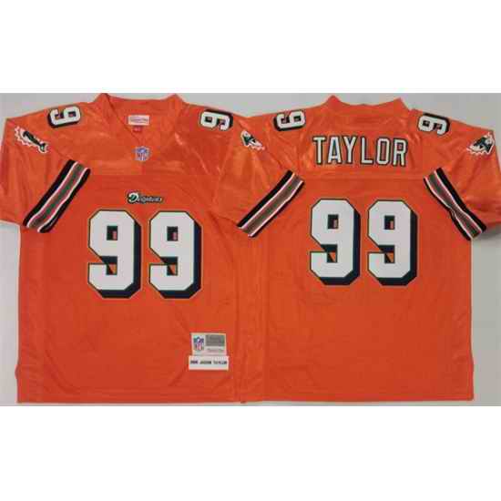 Men Miami Dolphins 99 Jason Taylor Orange Throwback Stitched Football Jersey