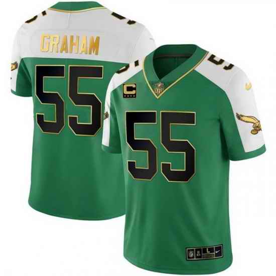 Men Philadelphia Eagles  55 Brandon Graham Kelly Green Alternate Gold With 4 Star C Patch Stitched Football Jersey