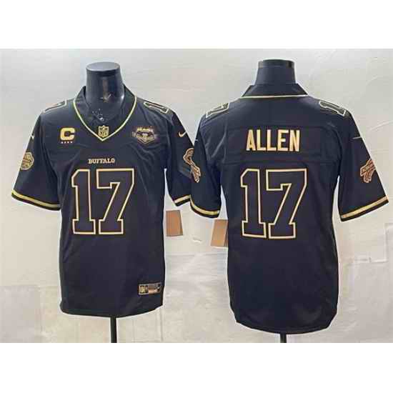 Men Buffalo Bills 17 Josh Allen Black Gold 2025 F U S E Rivalries With Farewell Patch  26 4 Star C Patch Vapor Limited Stitched Football Jersey