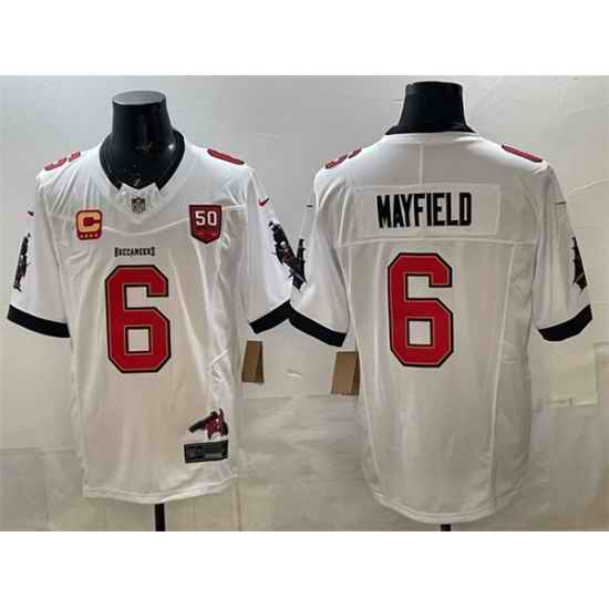 Men Tampa Bay Buccaneers 6 Baker Mayfield White F U S E  50th Season  26 4 Star C Patch Vapor Limited Stitched Football Jersey