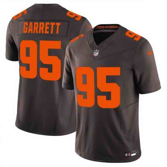Men Cleveland Browns 95 Myles Garrett Brown 2025 F U S E  Alpha Dawg Limited Stitched Football Jersey